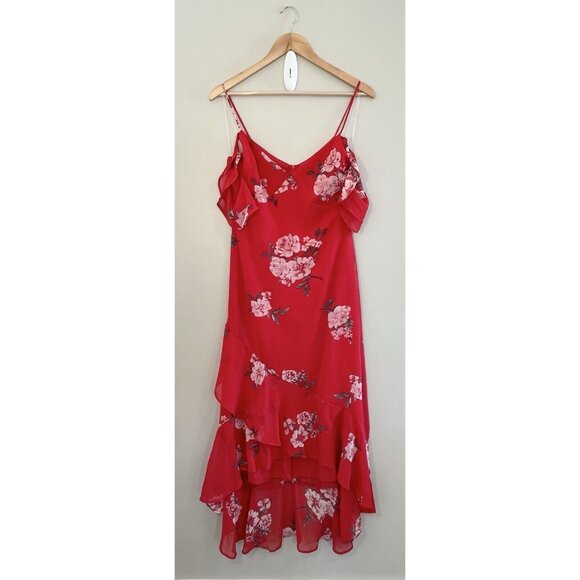Speechless‎ Red Floral Midi Dress NWT Sz M, High-low Hem, Ruffles, Fairy - Picture 1 of 12